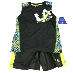 LA Gear Boys 2 Piece Outfit Tank Top Shorts Basketball Sport Black Yellow Size 5